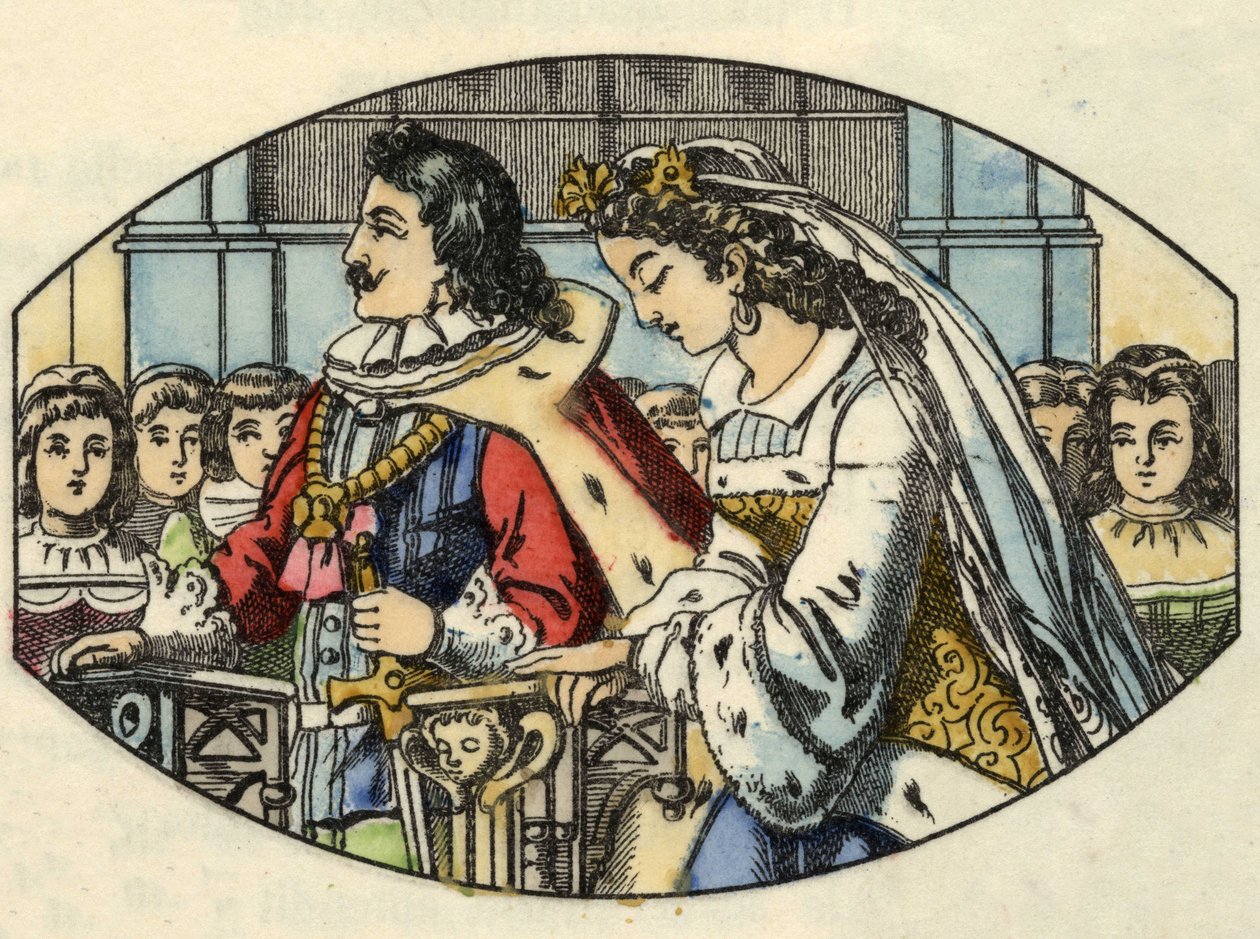 Askungens bröllop med prinsen. Illustration av Charles Perraults berättelse "Askungen eller La petite slipper de verre" av Unknown artist