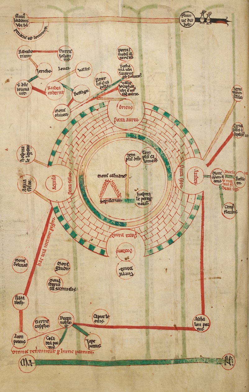 Cirkulär karta över Jerusalem, med templet och den heliga graven av Unknown artist