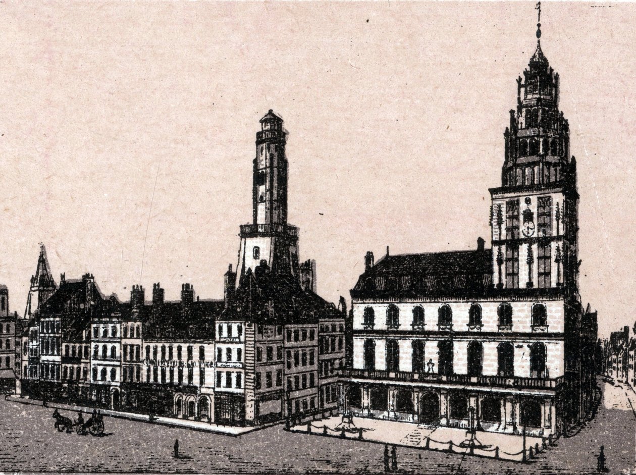 Staden Calais: gammal fyr och rådhus i "" Världen illustrerar 168 vyer"" Odaterat (slutet av 1800-talet) av Unknown artist