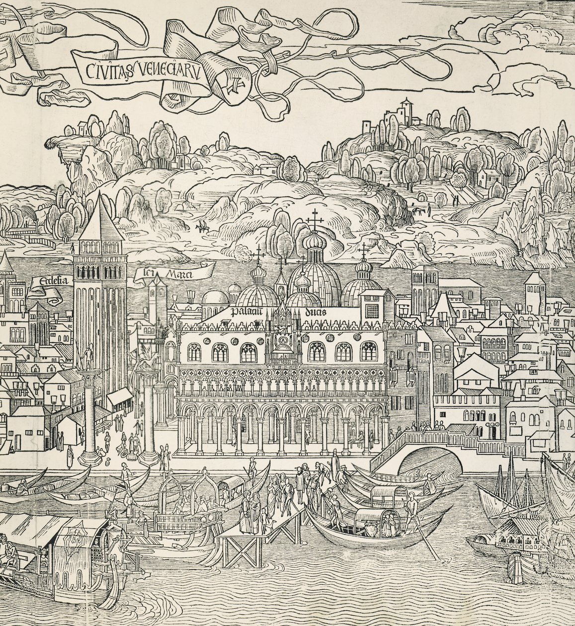 Staden Venedig, Italien, gravyr av Unknown artist