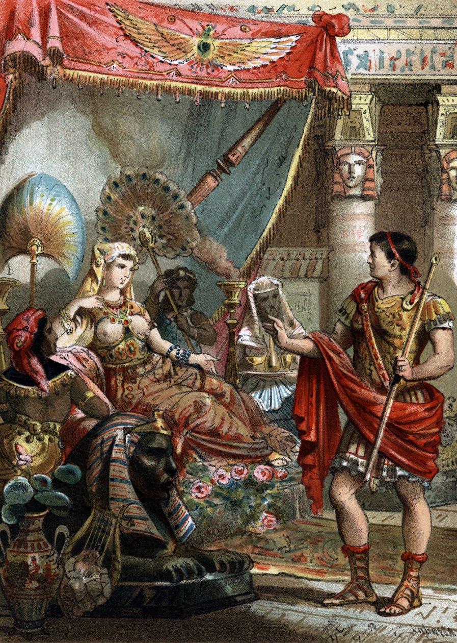 Kleopatra (69-30 f.Kr.) Drottning av Egypten. med Mark Antoine (83-30 f.Kr.) Gravyr från 1881 av Unknown artist