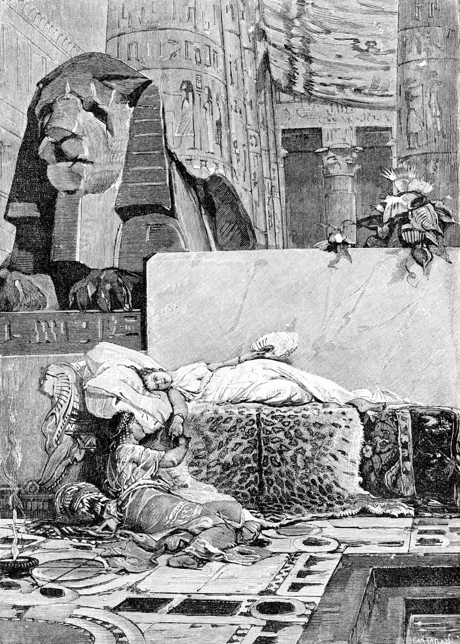 Cleopatra (69 f.Kr. - 30 f.Kr.) och Anthony eller Mark Antoine (83 f.Kr. - 30 f.Kr.) efter nederlaget mot Romarriket. Gravyr av 1800-talet. av Unknown artist