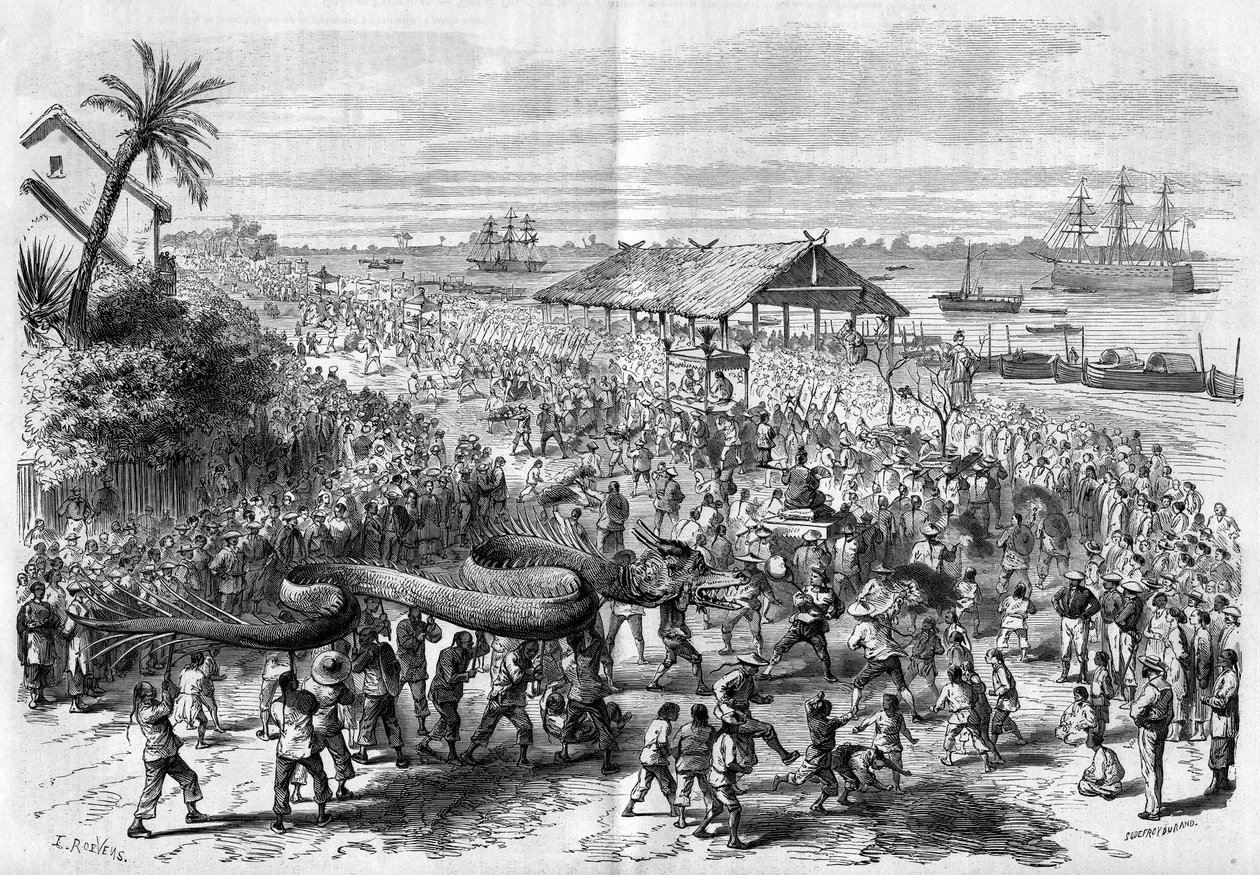 Cochinchine: årlig draktåg organiserad av församlingen i Saigon 1865. av Unknown artist