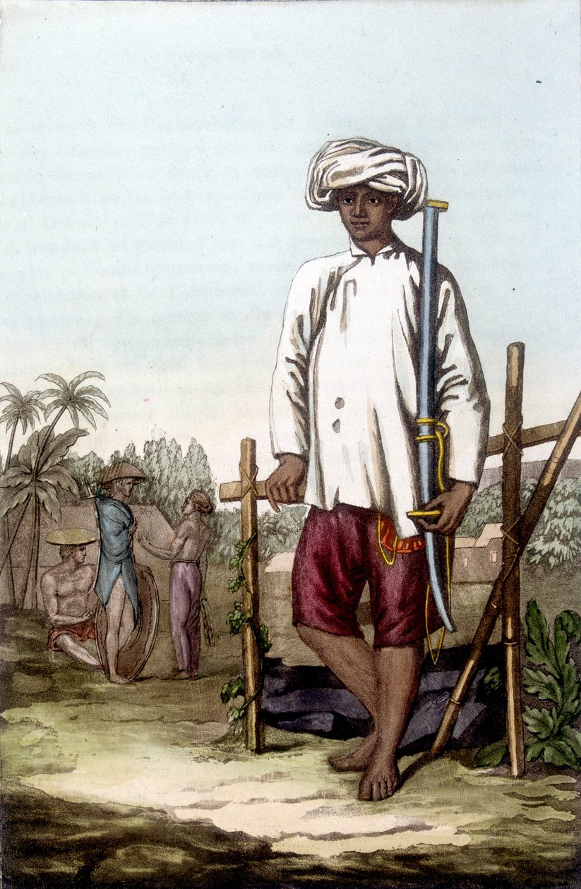 Kokinesisk soldat. Library of Decorative Arts of Paris "Den gamla och moderna kostymen" av Unknown artist