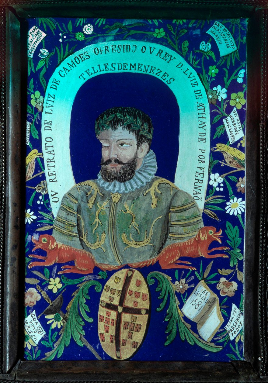 Diktsamling av den portugisiske poeten Luis Vaz de Camoes (1525-1580) dekorerar porträtt. 1500-talet. Lissabon, Nationalmuseet för antik konst av Unknown artist
