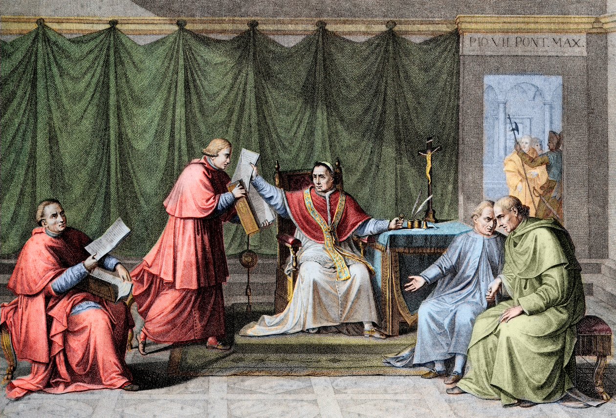 Konkordatet 1801 - Underskrift av konkordatet mellan Frankrike och den heliga belägringen (Saint Siege), av påven Pius VII (Pius) (1742-1823), 15 augusti av Unknown artist