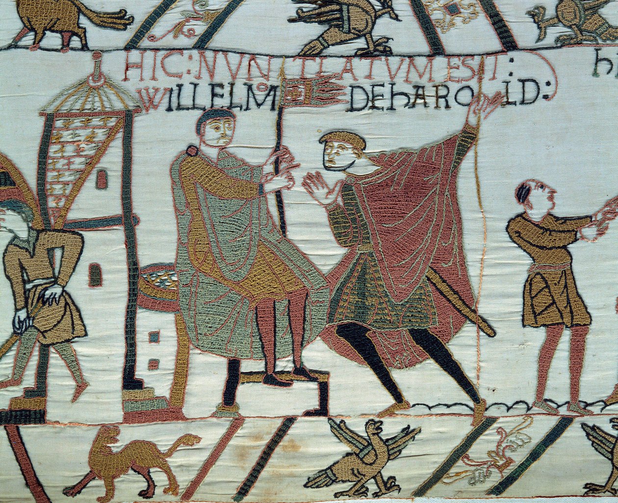 Erövring av England av hertigen av Normandie Vilhelm Erövraren (1027-1087) 1066: en utkiksplats rapporterar fakta om Harold II till William vid slaget vid Hastings. Detalj av Bayeuxtapet eller broderi av drottning Mathilde av Unknown artist