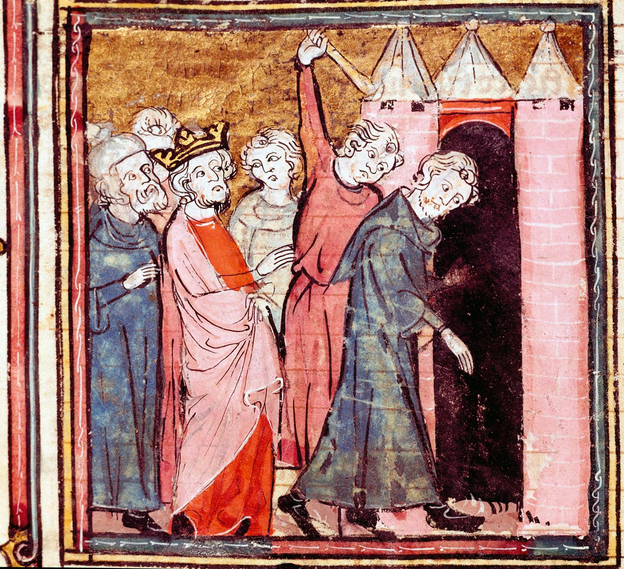 Konspiration mot Ludvig den fromme (778-840) kejsare av västerlandet, ålade hans son Lothaire honom en offentlig bot på klostret Saint Medard de Soissons i 833 Miniatyr hämtad från "" Grandes Chronicles de France"" 1375-1379 kommunala biblioteket , Cas av Unknown artist