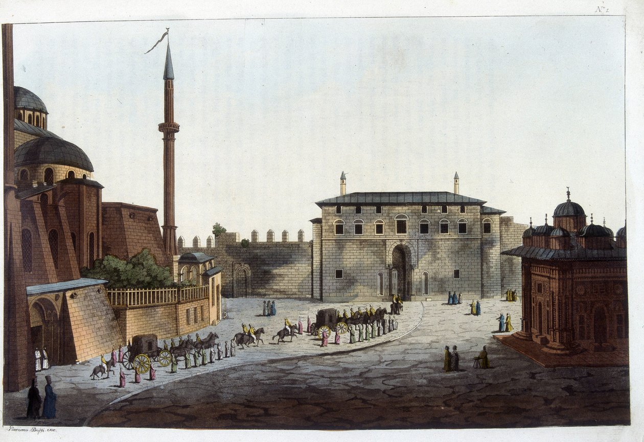 Konstantinopel: Serails dörr. Soliman den store var den första som bar hela sin innergård och harem till den förutom de som hade levt med hans föregångare. I "" Le costume ancien et moderne av Unknown artist
