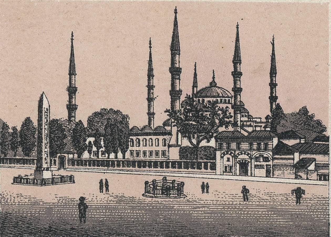 Konstantinopel, Turkiet: utsikt över Sultan Achmeds moské (Sultan Achmeds moské). i "" Världen illustrerar 168 vyer"" Odaterat (slutet av 1800-talet) av Unknown artist