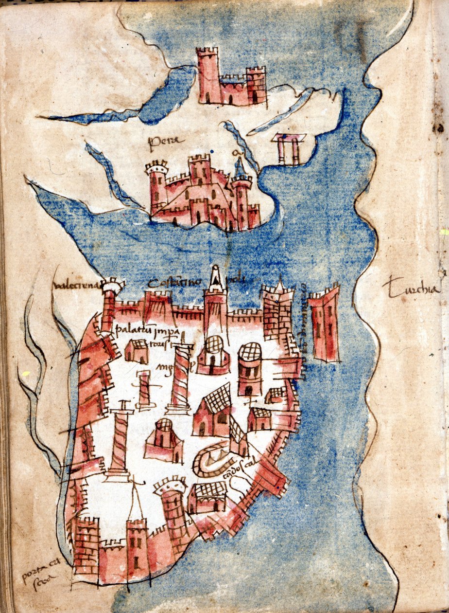 Konstantinopel, manuskriptkarta över Venedig på 1400-talet. av Unknown artist