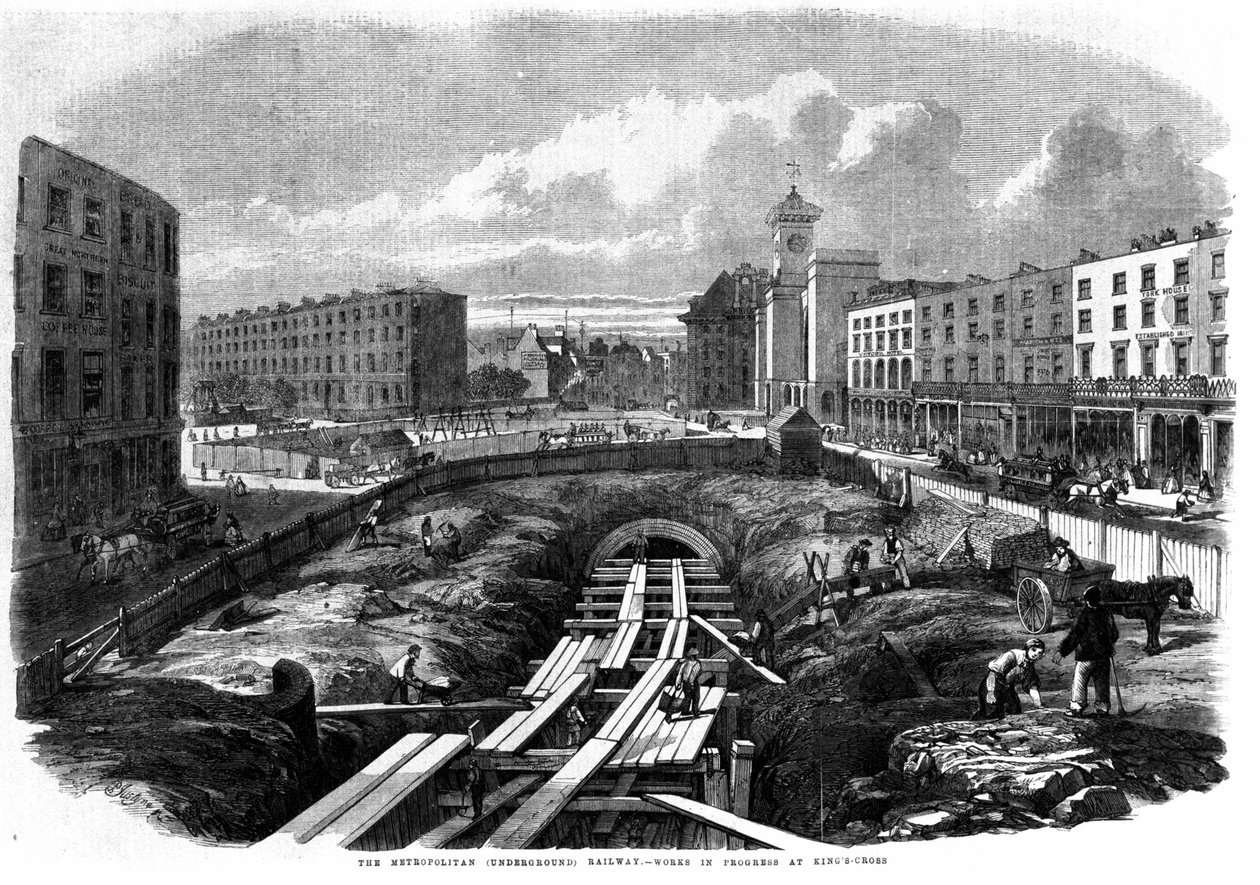 Byggandet av Londons tunnelbana 1850: fungerar på King Cross. av Unknown artist