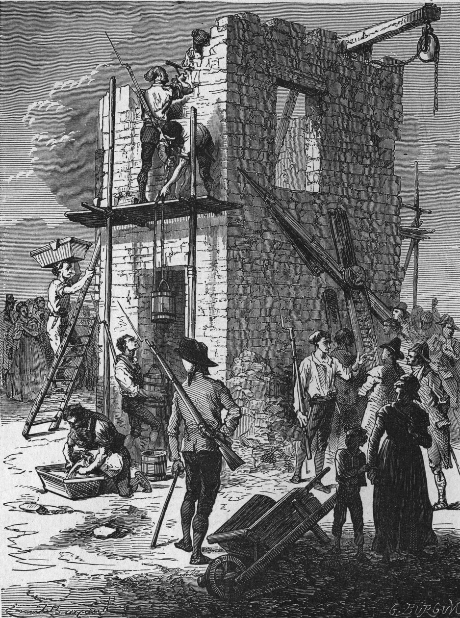 Byggandet av en telegrafstation 1793. av Unknown artist