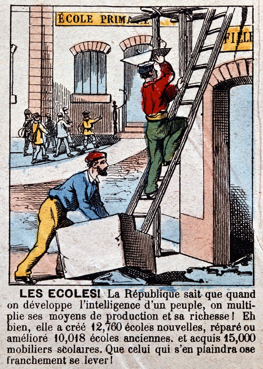 Byggande av skolor av arbetare - i "" Le Figaro", mars 1889. av Unknown artist