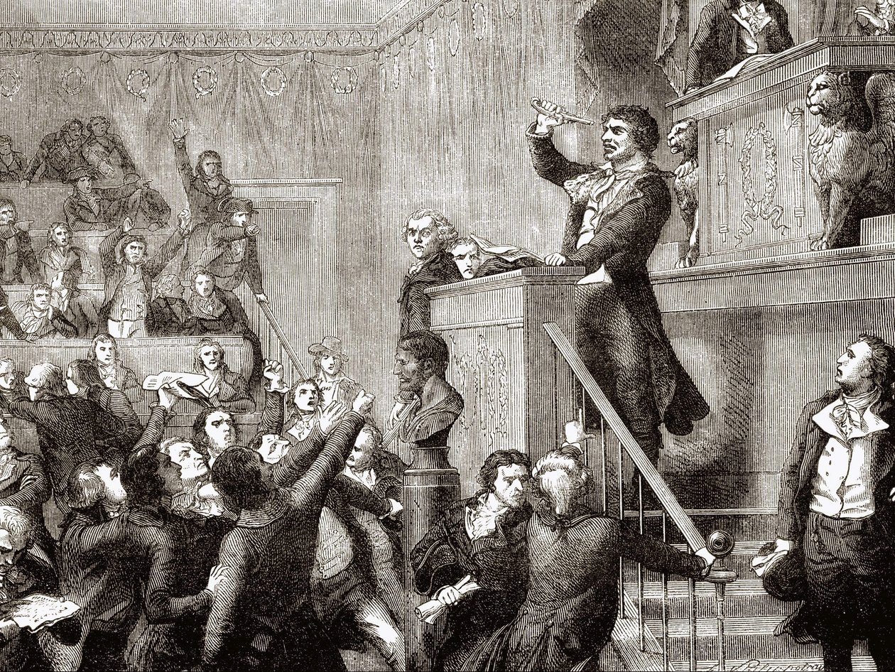 Konvention av 21 september 1792: Jean Paul Marat vid podiet - grav. i ""History of France"" av Hennri Martin av Unknown artist