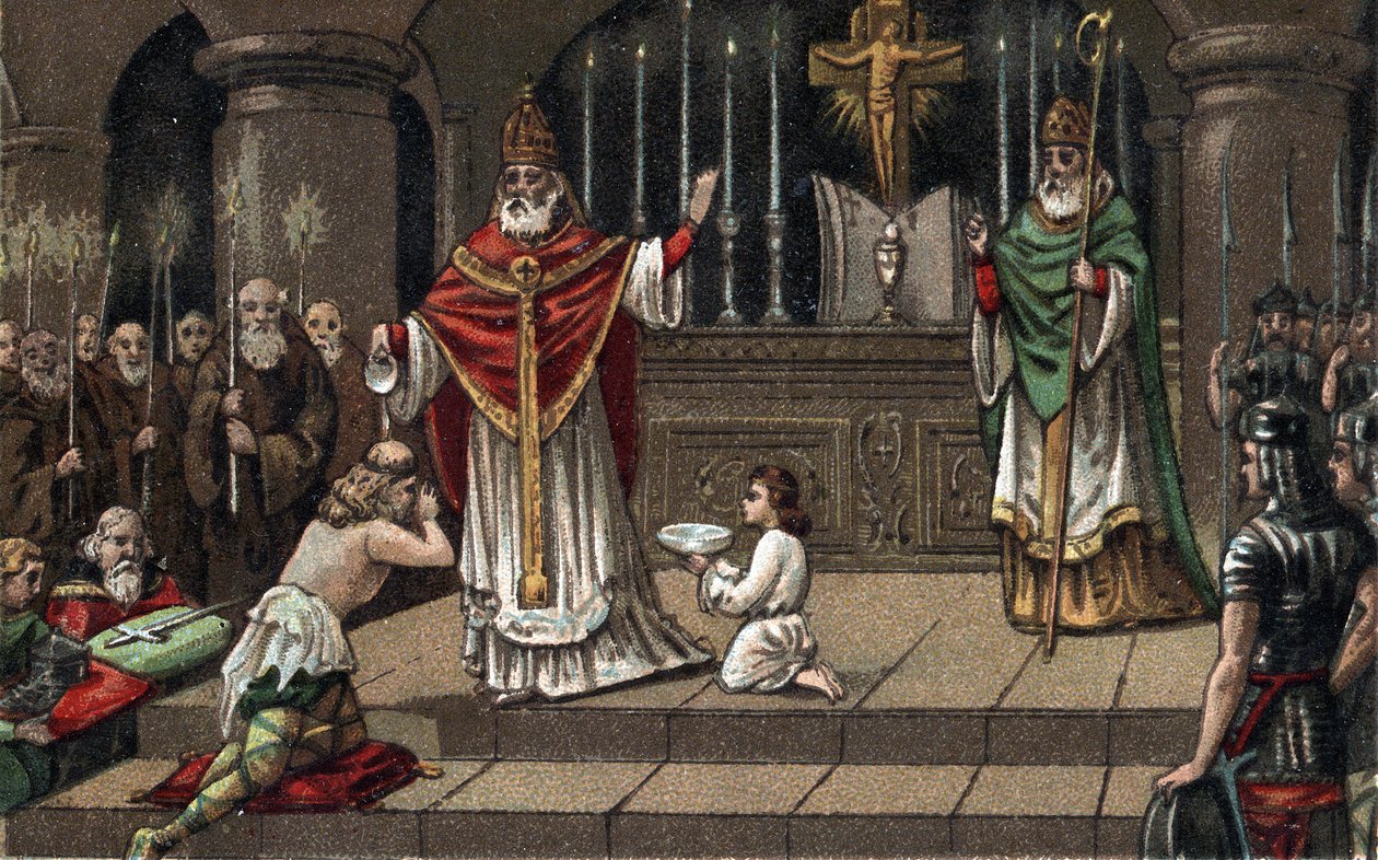 Omvandling av Widukind eller Witikind före Karl den Store år 785. Kromolitografi från slutet av 1800-talet. av Unknown artist