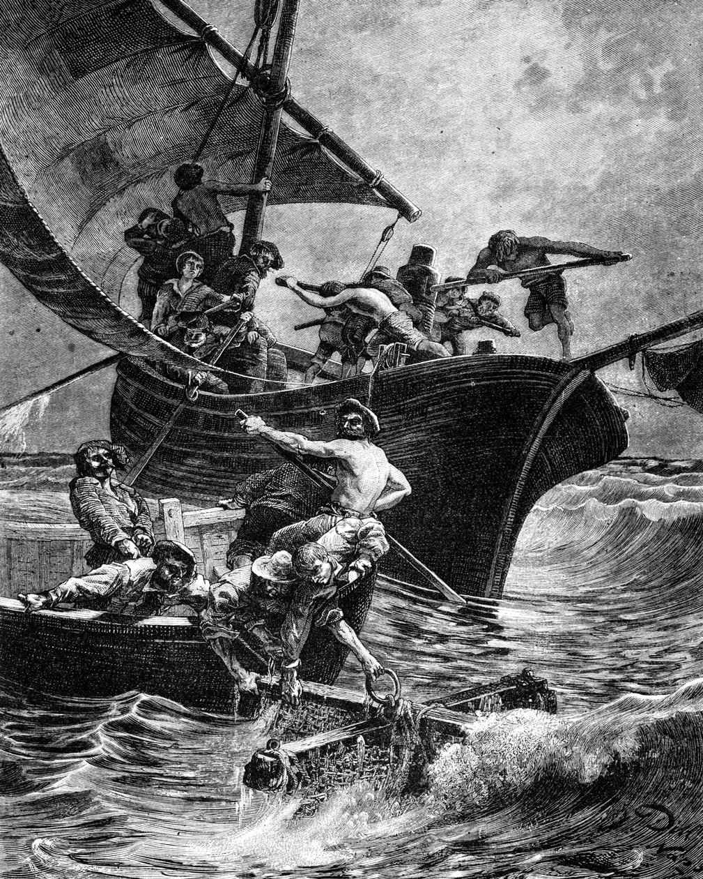 Korallfiske med hjälp av redskapen. av Unknown artist