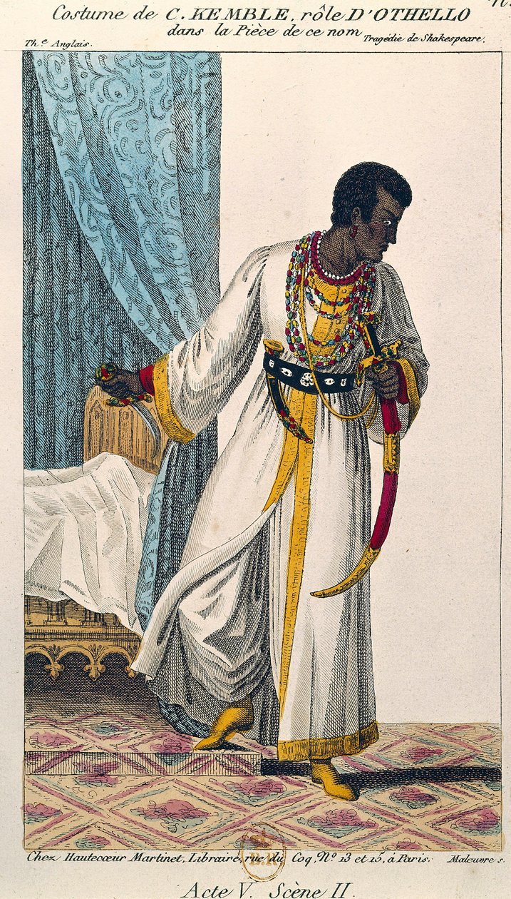 Kostym av komikern Charles Kemble (1775-1854) i rollen som Othello i verket med samma namn av William Shakespeare (1564-1616) 1800-talets Paris. B N av Unknown artist