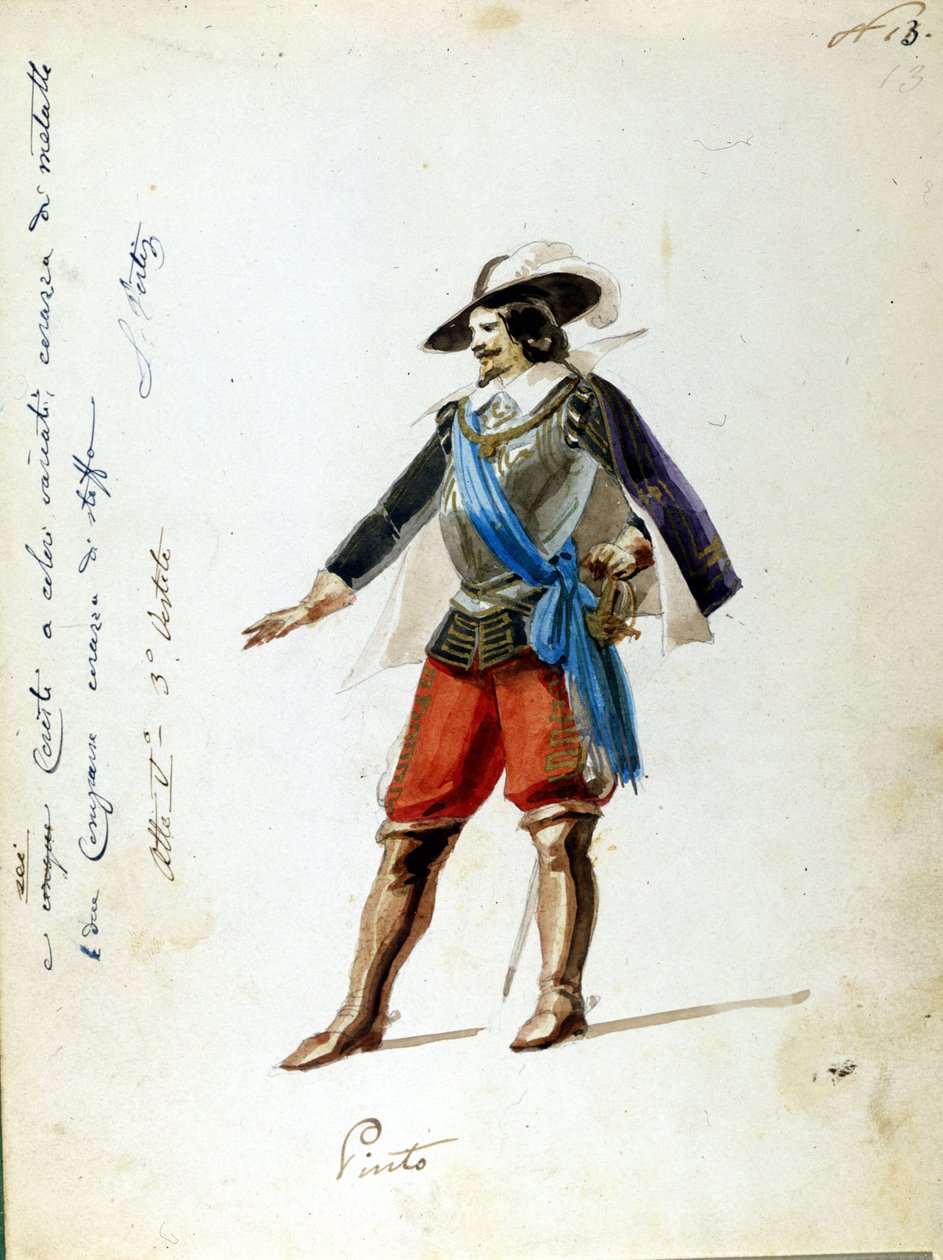 Kostym för karaktären Arrigo i operan "Giovanna de Guzman"" namn på den första representationen av den sicilianska Vepres (I vespri siciliani) komponerad av Giuseppe Verdi. Anonym kostym gjord för Scala-teatern i Milano 1856. av Unknown artist