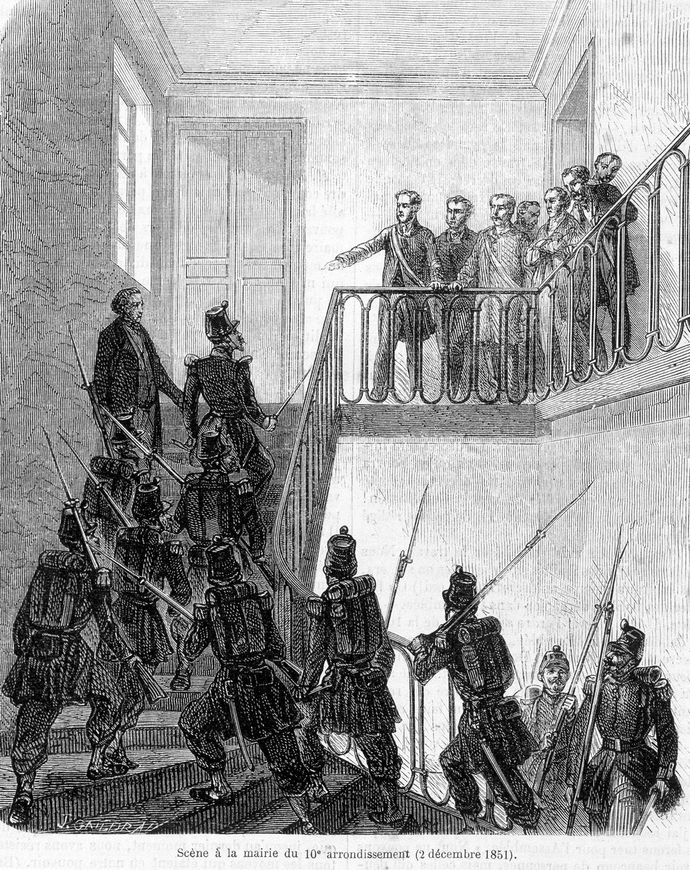Statskupp: arrestering av deputerade i stadshuset i Paris 10:e arrondissement den 2 december 1851. av Unknown artist