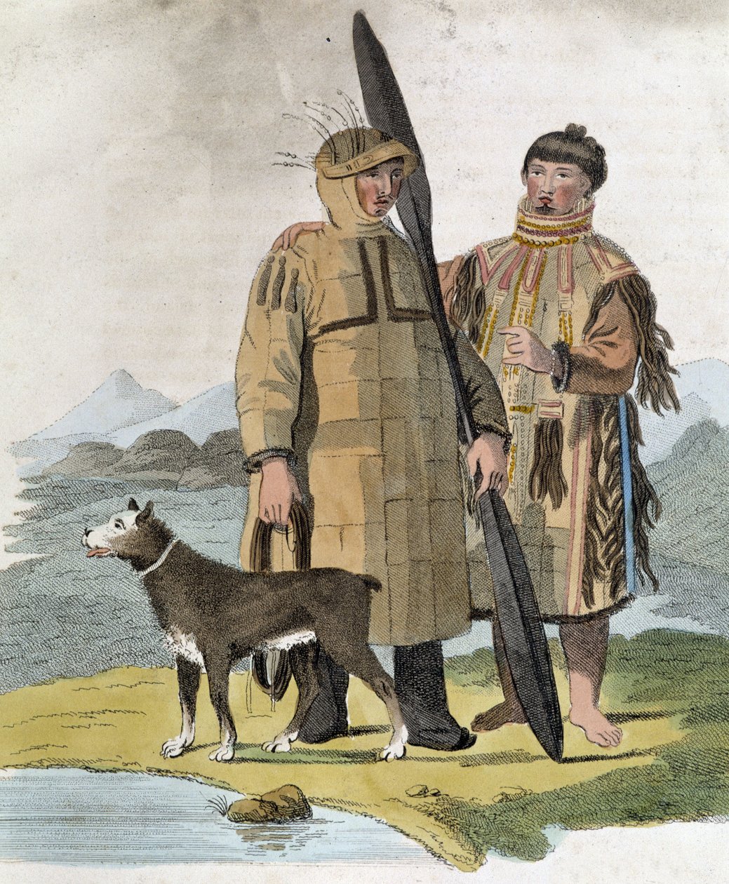 Par från en rysk provins och deras hund - gravyr av Unknown artist