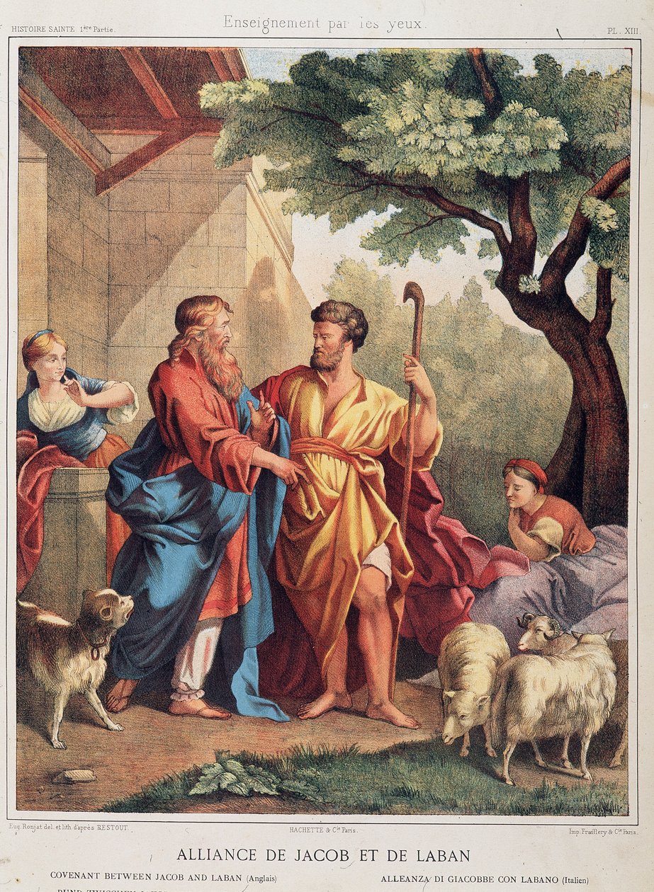 Jakobs och Labans förbund i "Helig historia", red. Hachette av Unknown artist