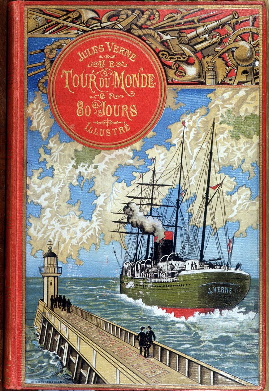 Omslag "Jorden runt på 80 dagar" av Jules Verne, red. Hetzel av Unknown artist
