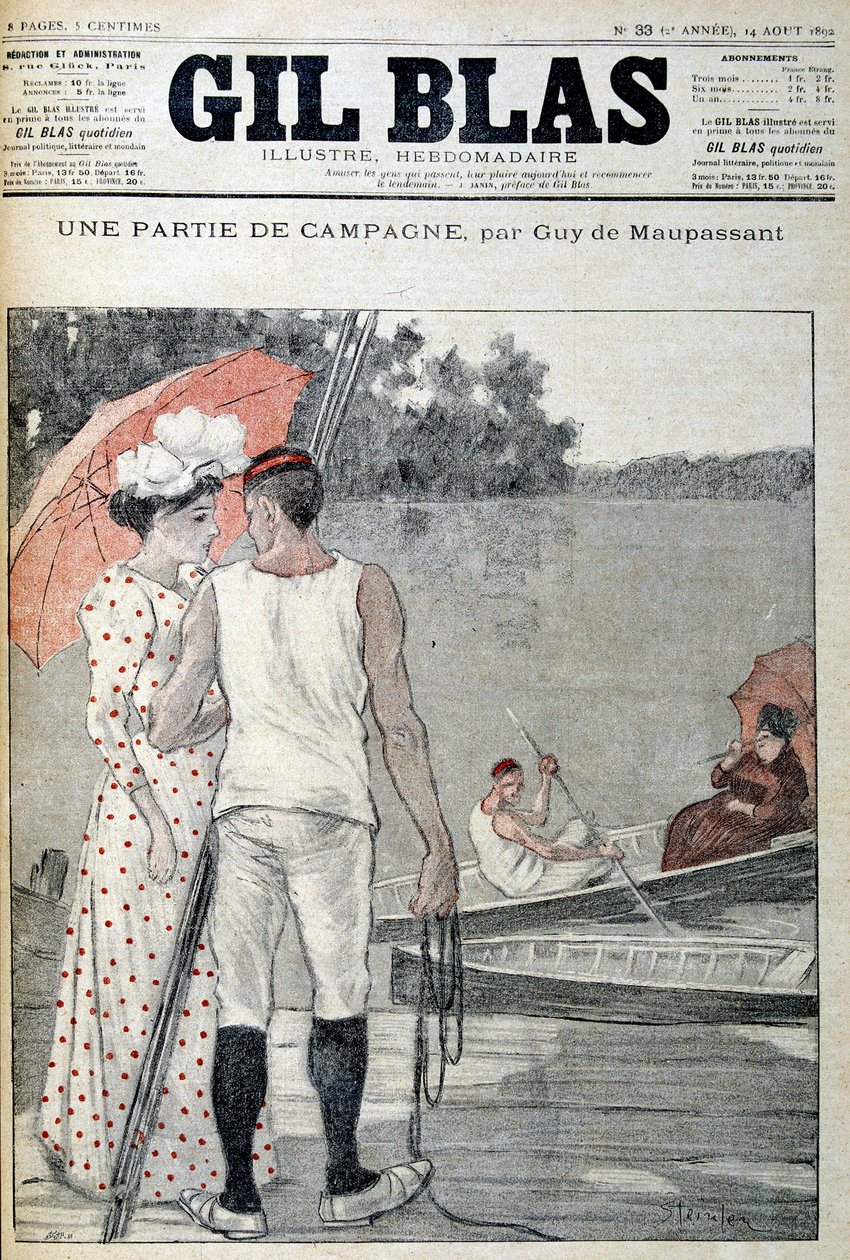Omslag till "" Gil Blas"" som illustrerar "" A part of the Campaign""" av Guy de Maupassant. 14/08/1892. av Unknown artist