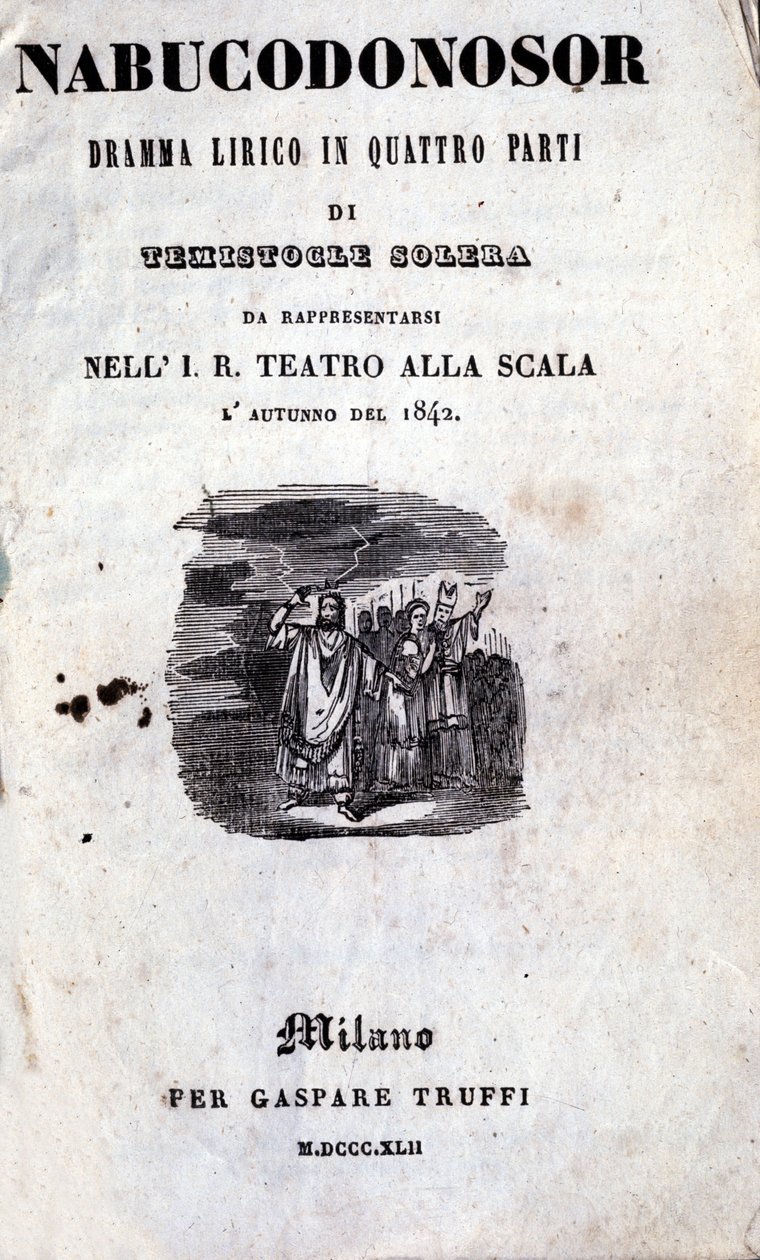 Omslag till det första librettot av Nabucco av Giuseppe Verdi (1813 - 1901), som först fick namnet Nabucodonosor av Unknown artist