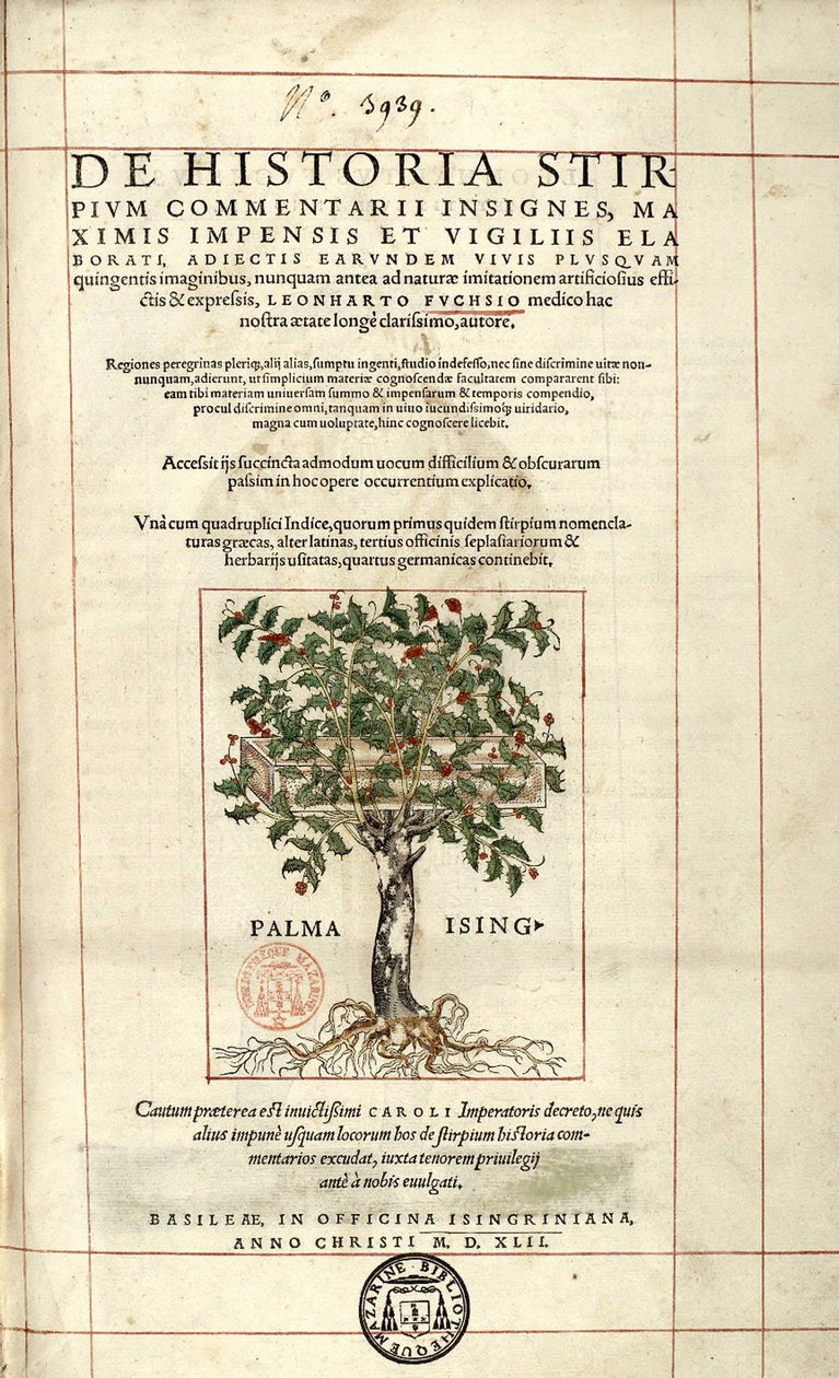 Försättsblad ""On the History of Racine-kommentarer märken,..." av Leonhart Fuchs av Unknown artist