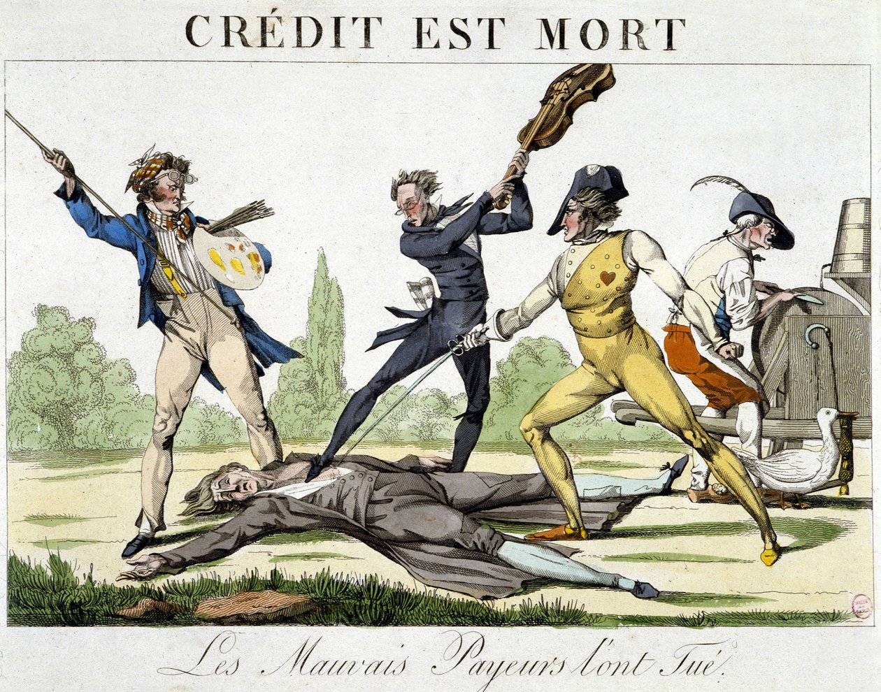 Kredit dog: dåliga betalare dödade den - karikatyr omkring 1820 av Unknown artist