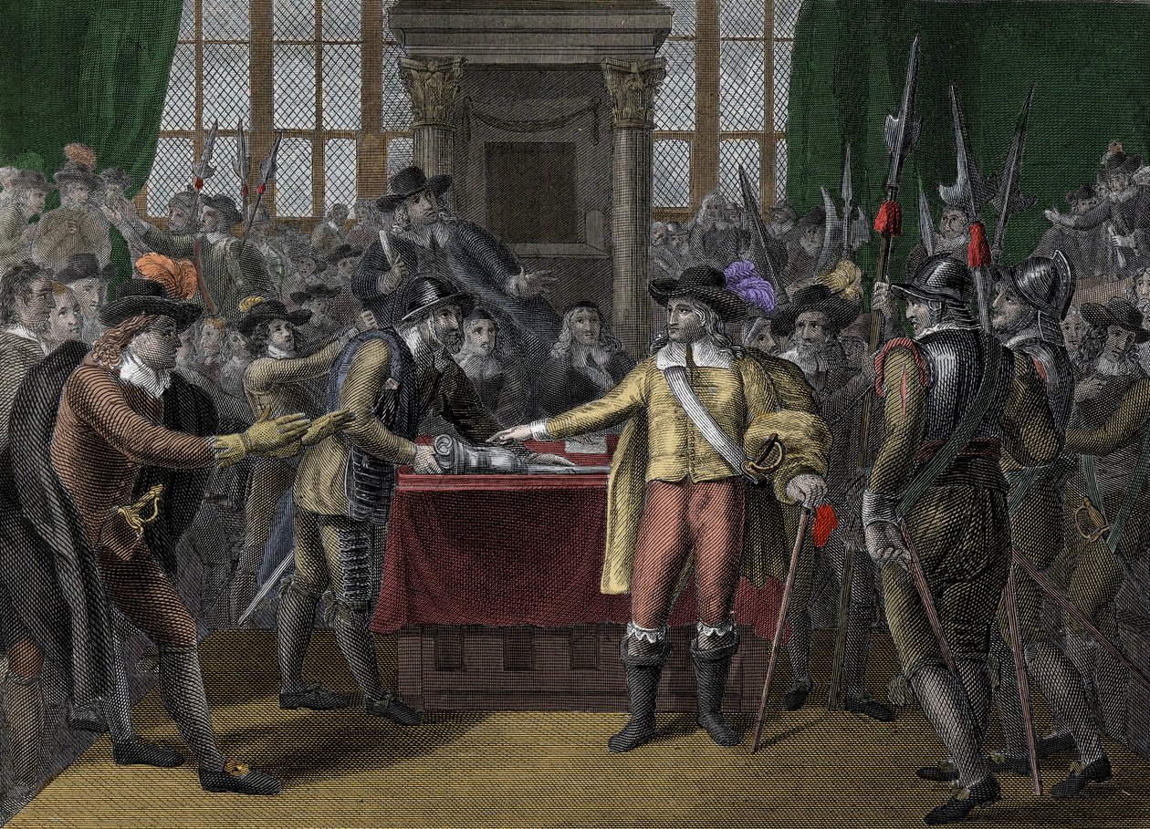Cromwell upplöser det långa parlamentet - The Rump Parliament - Oliver Cromwell (1599-1658) upplöser det brittiska parlamentet av Unknown artist