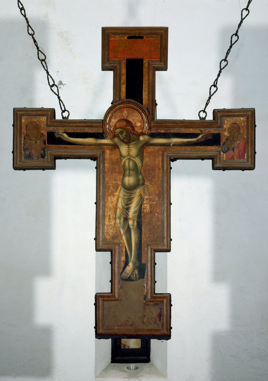 Korsfästelse Anonym trämålning på baksidan av ett kors. 1400-talet Varazze, Cappella del Castello Invrea Italien av Unknown artist