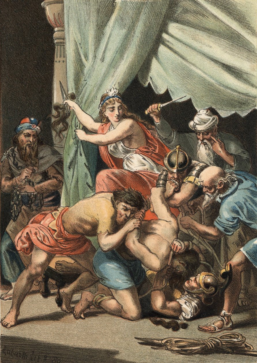 Dalila klipper Simsons hår för att göra honom sårbar och boken för filistéerna av Unknown artist