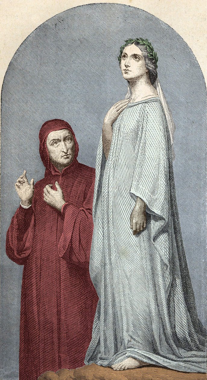 Dante och Beatrice. av Unknown artist