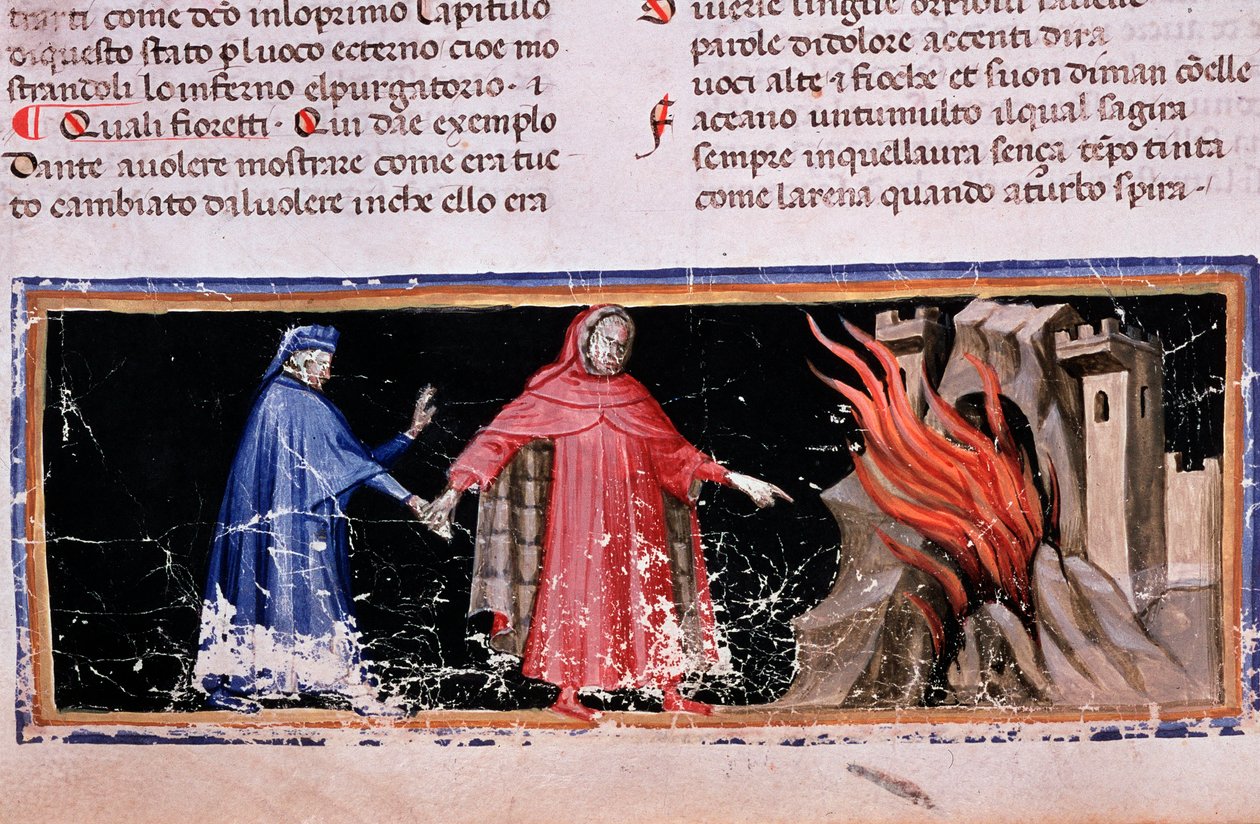 Dante och Virgil får helvetets portar (låt 3 av Hell, i den gudomliga komedin) - miniatyr av Unknown artist