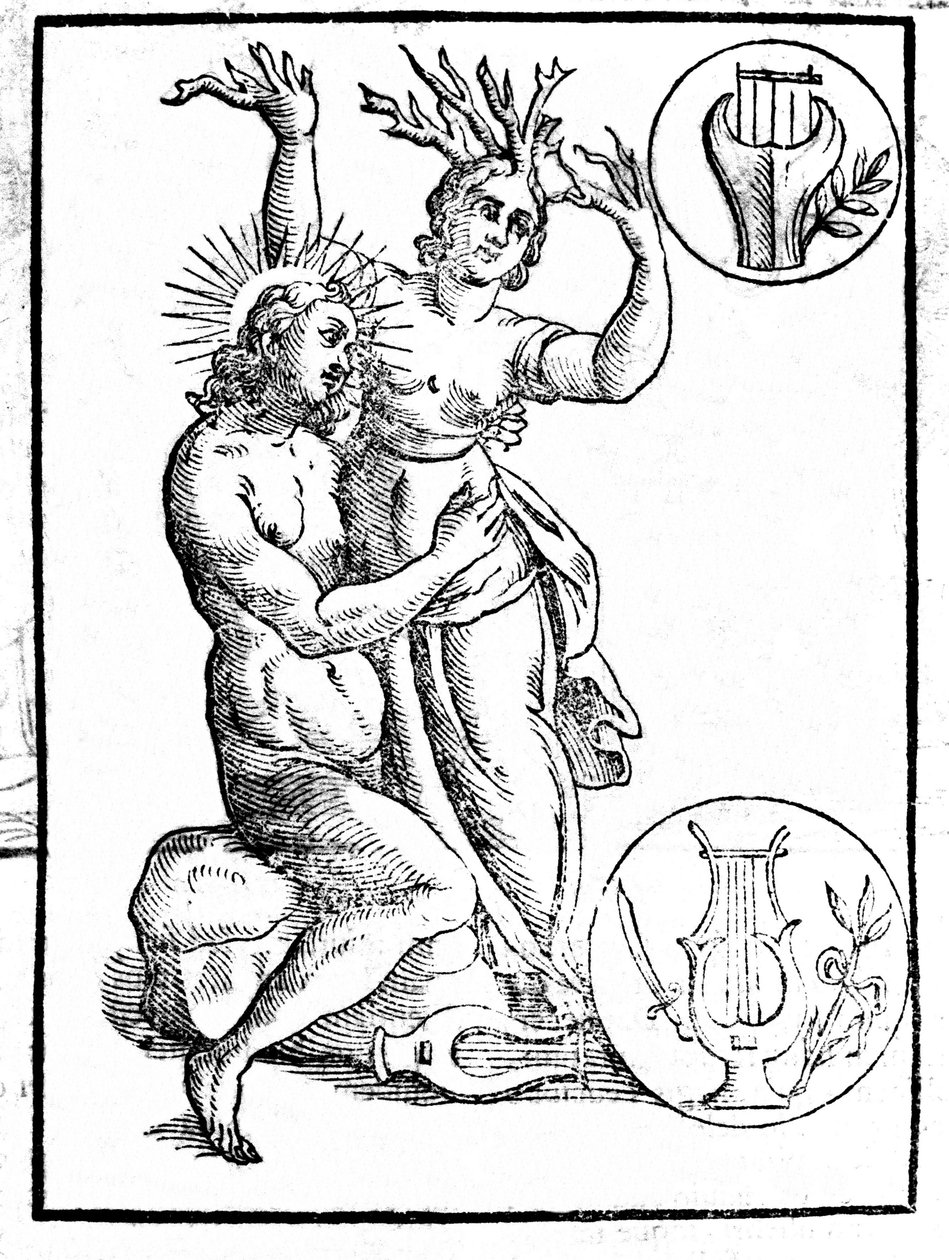 Daphne förföljd av Apollo förvandlas till lagerblad - Gravyr på grevens födelsedag av Unknown artist