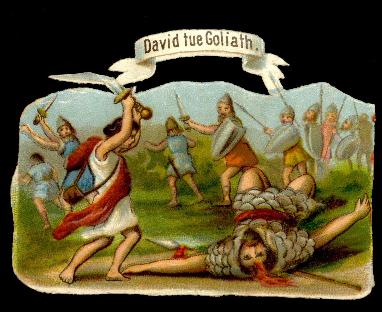 David och Goliat: David dödar Goliat med sin älskling. 1800-talets kromolitografi. av Unknown artist