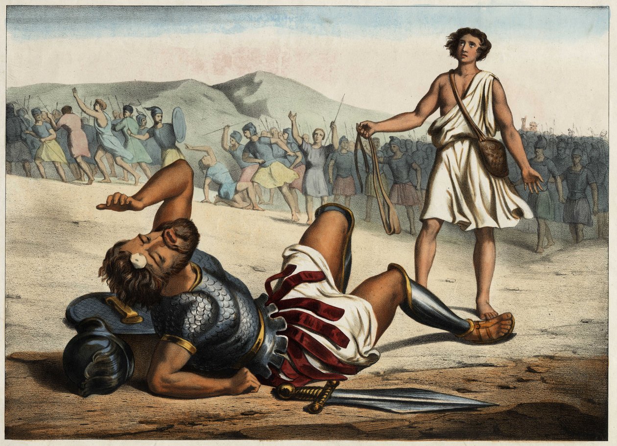 David vinnare av Goliat. Anonym gravyr från mitten av 1800-talet. av Unknown artist
