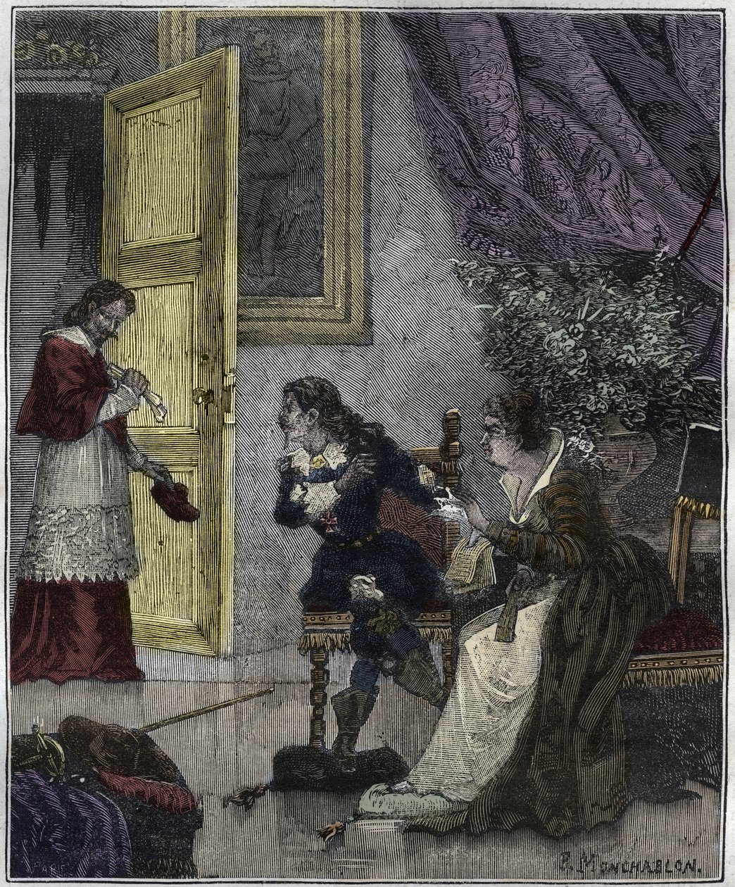 Dupernas dag - Journee des Dupes 1630- Vid den tidpunkt då Marie de Medicis pläderade för sin sak kom kardinal Richelieu - illustration i "Paris genom århundradet" av Knee-Lac av Unknown artist