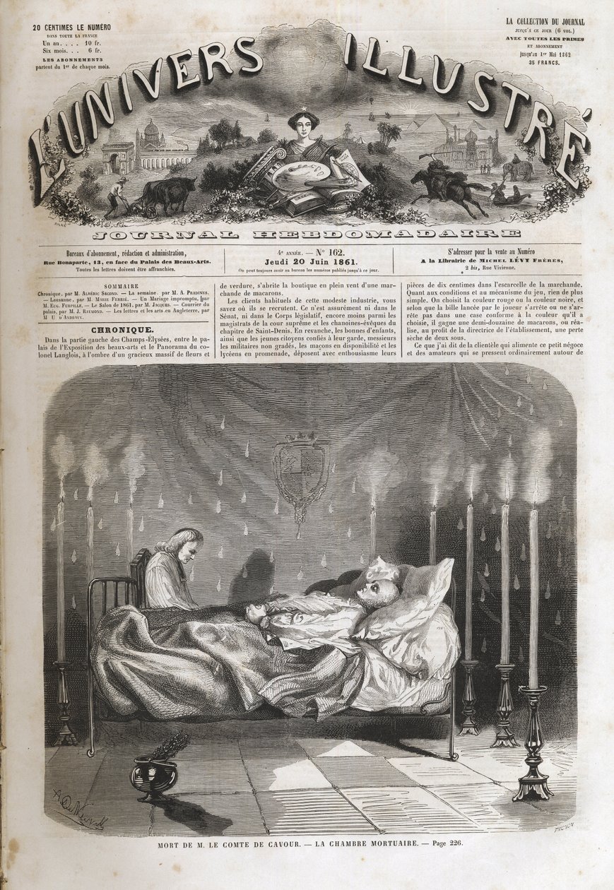 Död av Camillo Cavour (greve Cavour) (1810-1861) - 6 juni av Unknown artist