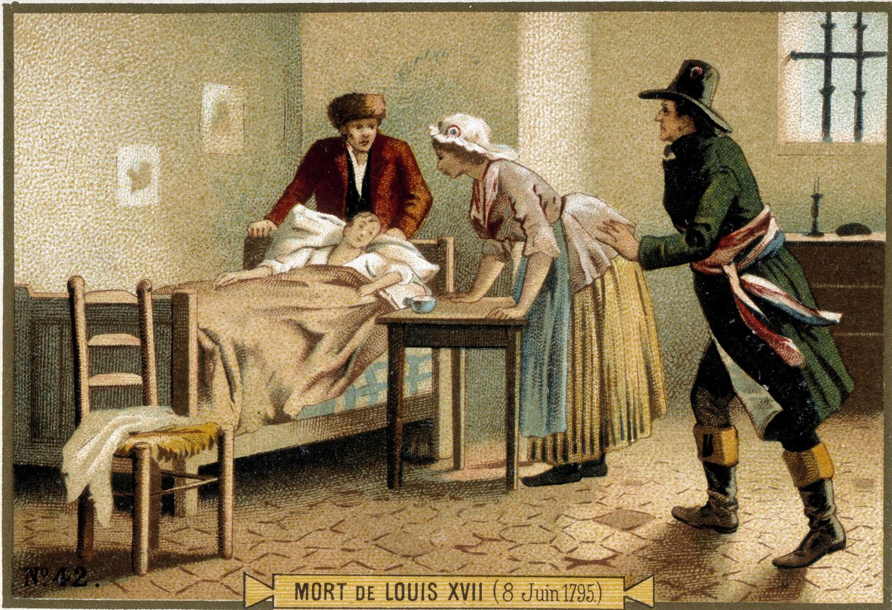 Ludvig XVII:s död (1795-06-08). 1800-talets kromolitografi. av Unknown artist