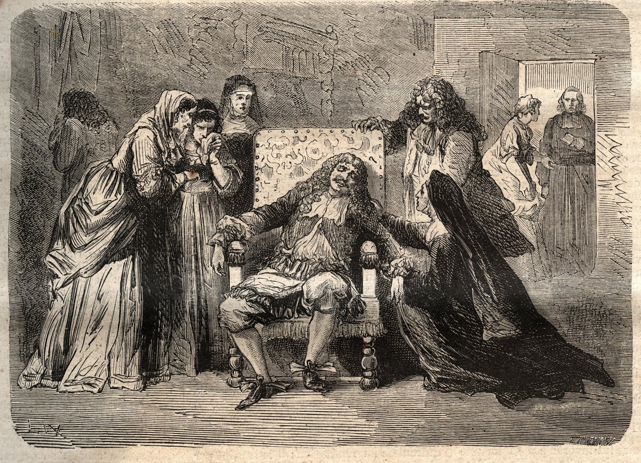 Death of Moliere - Death of Jean Baptiste (Jean-Baptiste) Poquelin, dit Moliere (1622-1673), 17 februari av Unknown artist