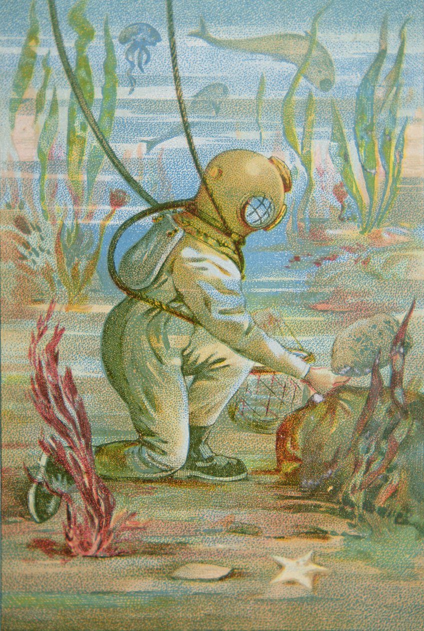 Deep Sea Diver, ca 1890 (färg litho) av Unknown artist