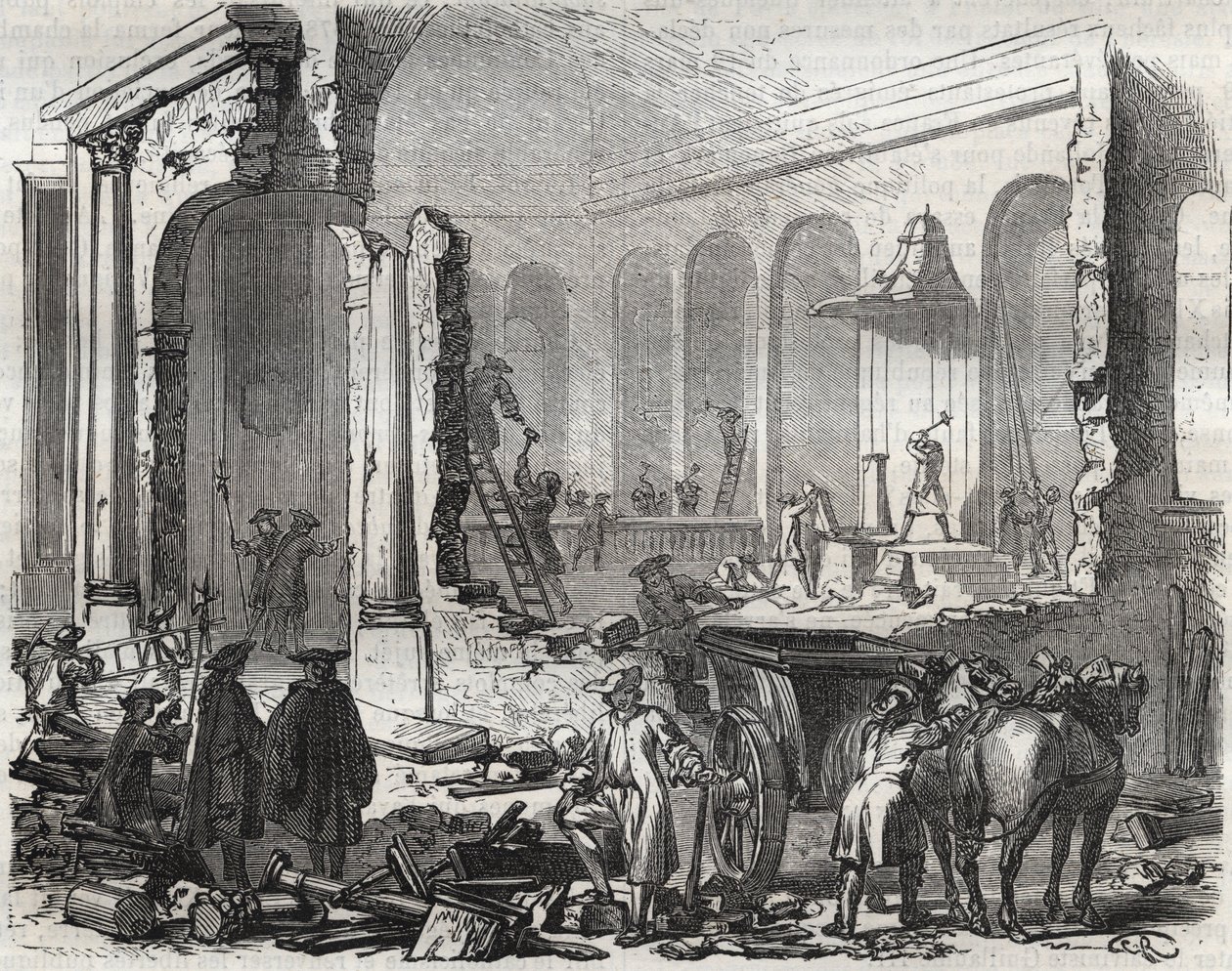 Rivning av templet i Charenton i november 1685 efter återkallelsen av redigeringen av Nantes, 18 oktober av Unknown artist