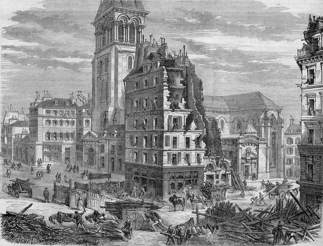 Rivningar av Place Saint Germain des Pres, för piercing av Rue de Rennes 1867. av Unknown artist