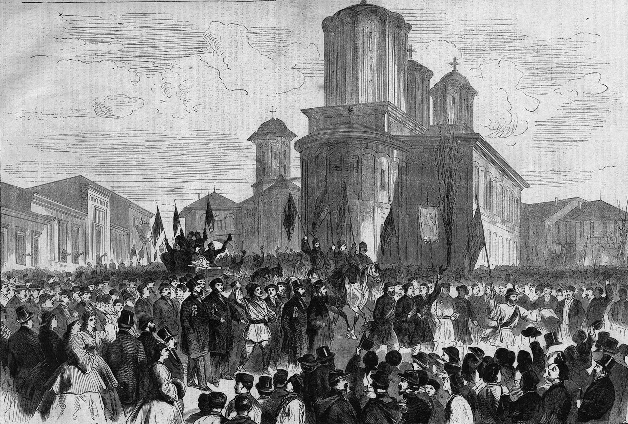 Demonstration i Bukarest för prins Charles av Hohenzollern-Sigmar, ny kung av Rumänien av Unknown artist