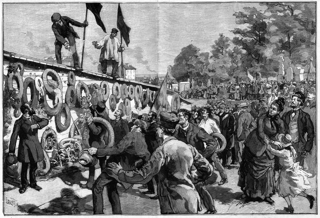 Demonstration av anarkisterna vid Pere Lachaise framför federationens begravning den 27 maj 1888. av Unknown artist
