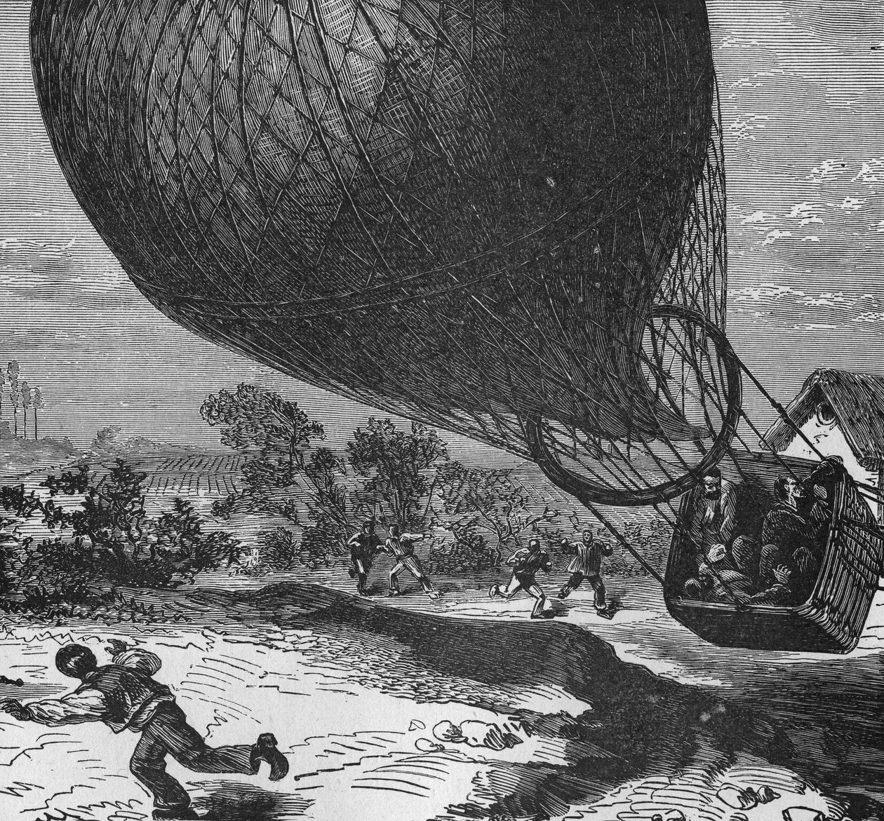 Nedstigning av ballongen "" Zénith"" med kropparna av CrocéSpinelli och Sivel, som dog av asphixia under uppstigningen, och Gaston Tissandier svimmade. I” Album de la Science”, Éditions Jouvet av Unknown artist