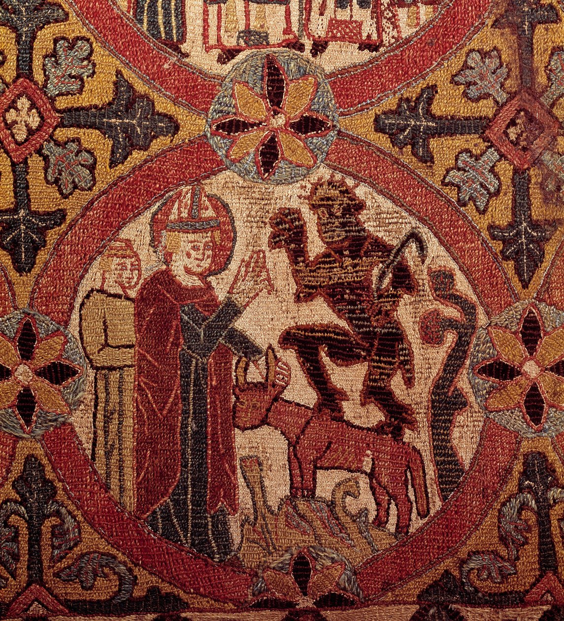 Detalj av ett broderi föreställande Sankt Martins frestelse. isländsk gobeläng. 1390-1403. Paris, Nationalmuseet för medeltiden, Thermes de Cluny av Unknown artist